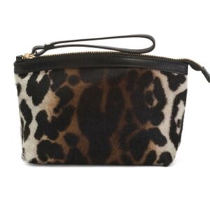 🖤🔹️Cavalcanti🔹️made In Italy Leather Dome Leopard zip Closure Pouch